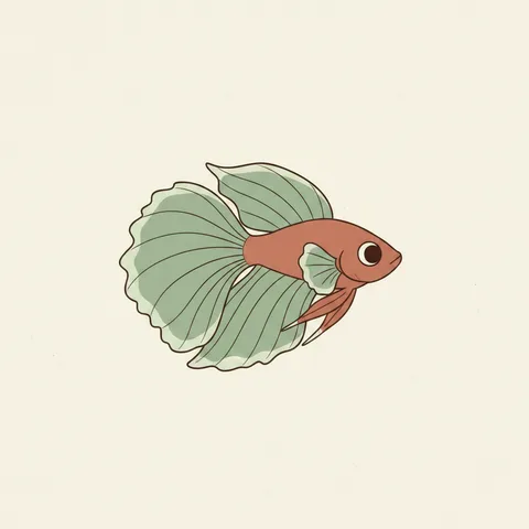 Ruivo, a red betta with long trailing fins, drawn by Petzyn