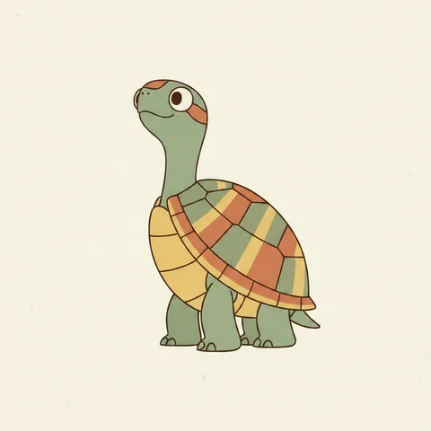 Zeca, a green pond turtle with orange stripes, drawn by Petzyn
